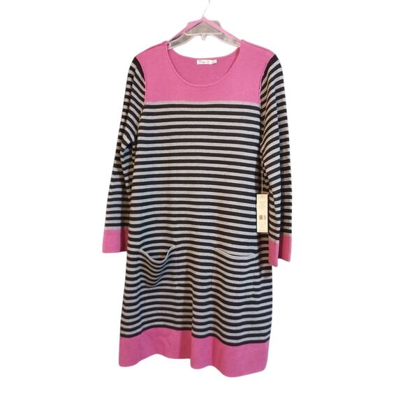 Eliza J Missy Sweater Dress Striped Black Grey Pink - XL - Picture 1 of 8